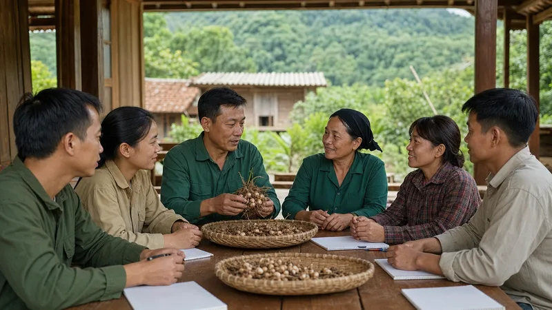 Các luống cây nông nghiệp được chăm sóc trong vùng sản xuất chung