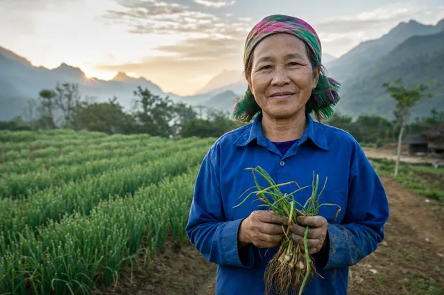 Người nông dân chăm sóc trong hành trình tạo nên Hành tăm Yên Thủy